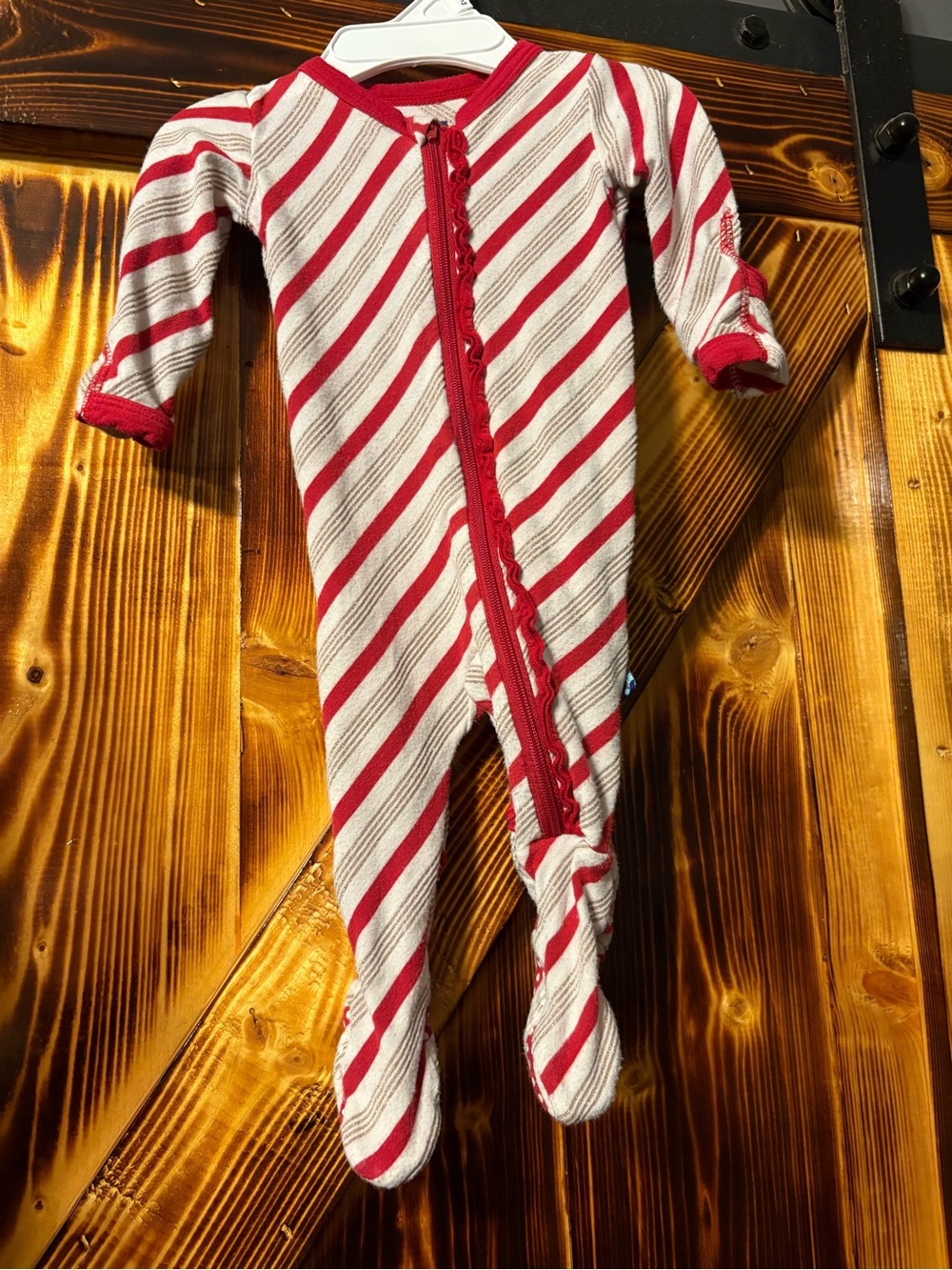 Kickee Pants Red, Gold, and  White Striped Footie One-Piece